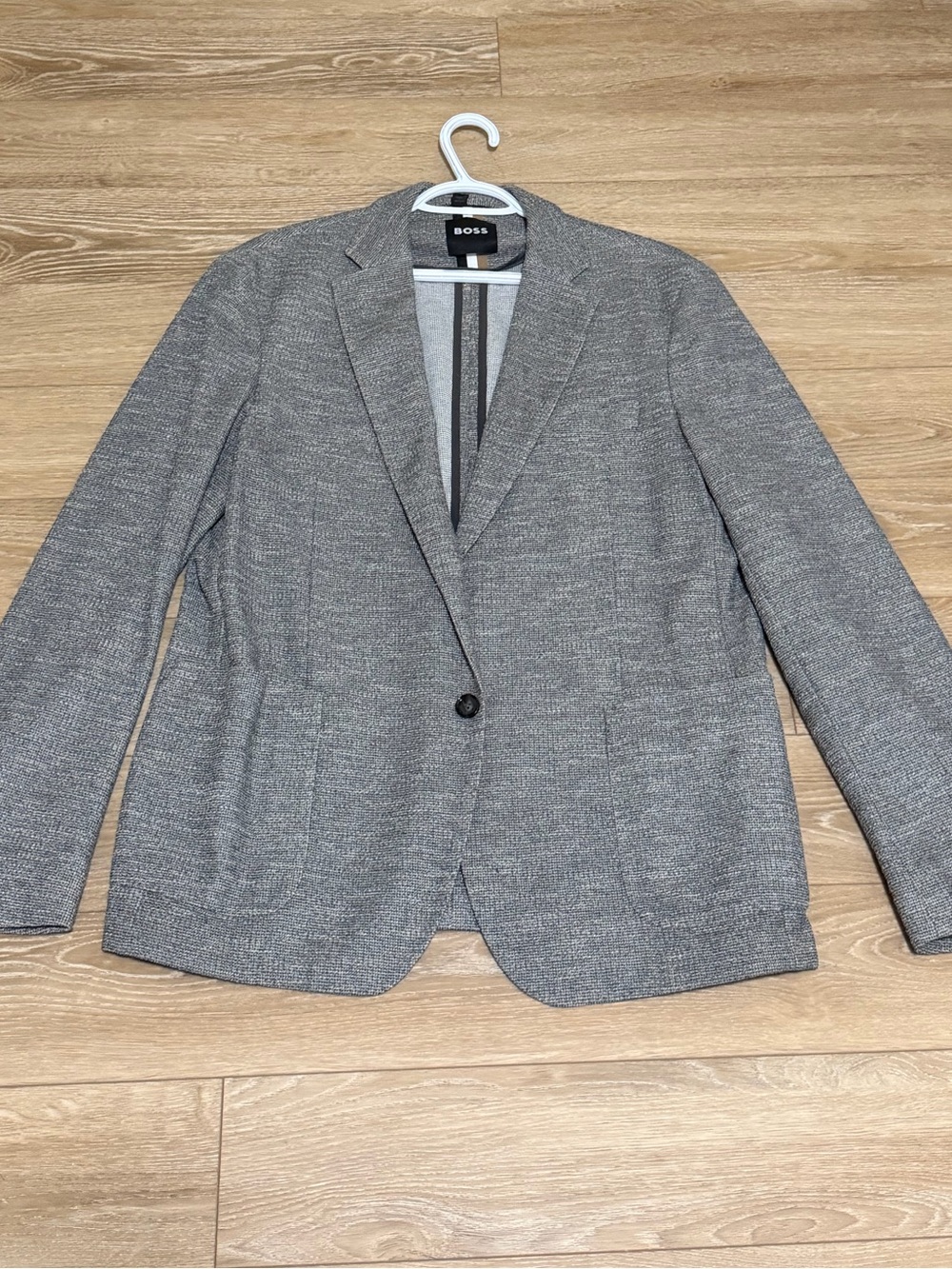 Boss Gray Single-Button Notch-Lapel Blazer